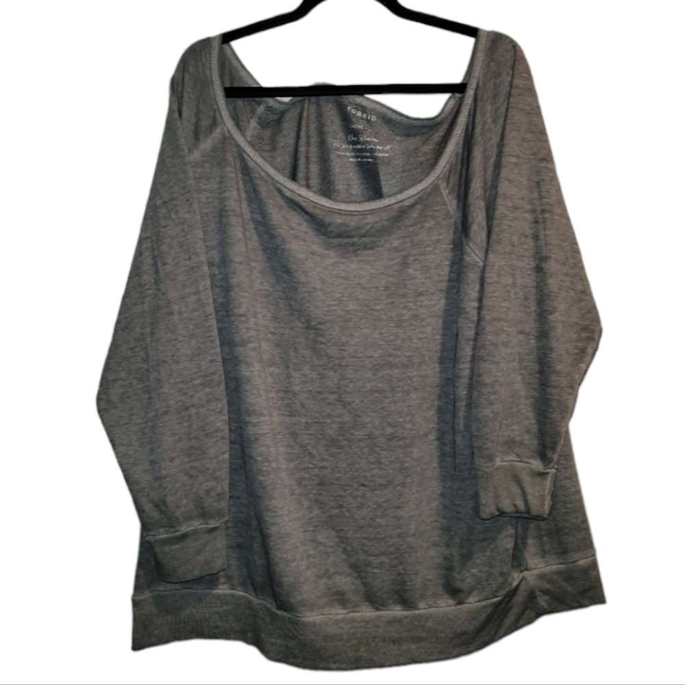 Torrid Raglan Shirt Women's Plus Size 4 | 4X Blouse Top Gray Burnout Soft